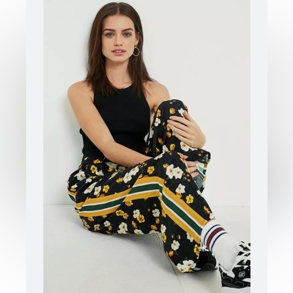 Urban Outfitters by free people Side Striped Satin flower wide leg Track Pants - Picture 1 of 10